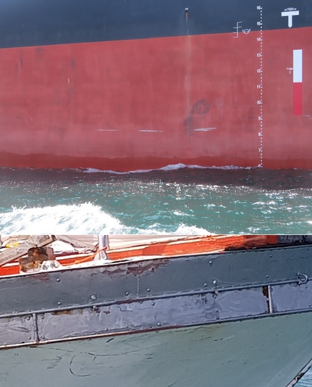 어선이 벌크선을 충돌한 사고현장.(사진제공=부산해양경찰서)