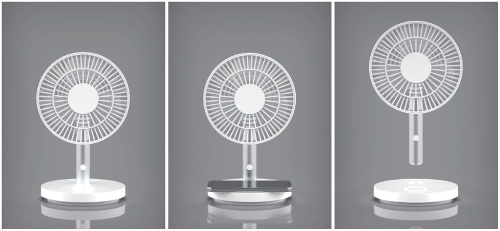 에이프릴스톤의 무선충전 탁상용 선풍기 ‘AP201’. 휴대폰을 무선 충전하고 분리 기능을 갖춘 ‘AP201’ 제품.(사진=SK네트웍스)
