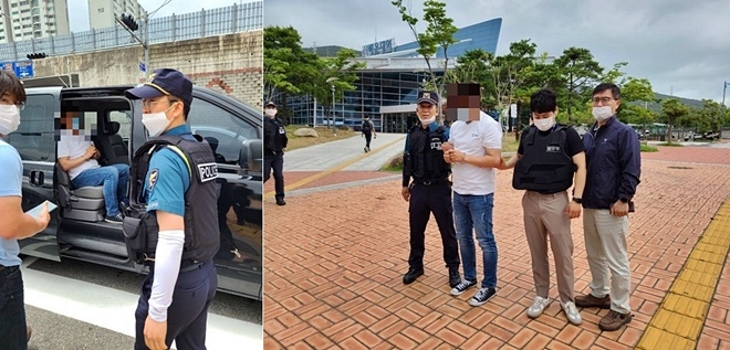 30일 오전 해운대구 일대에서 전자발째 훼손 대응 모의훈련을 하고 있다.(사진제공=부산동부준법지원센터)