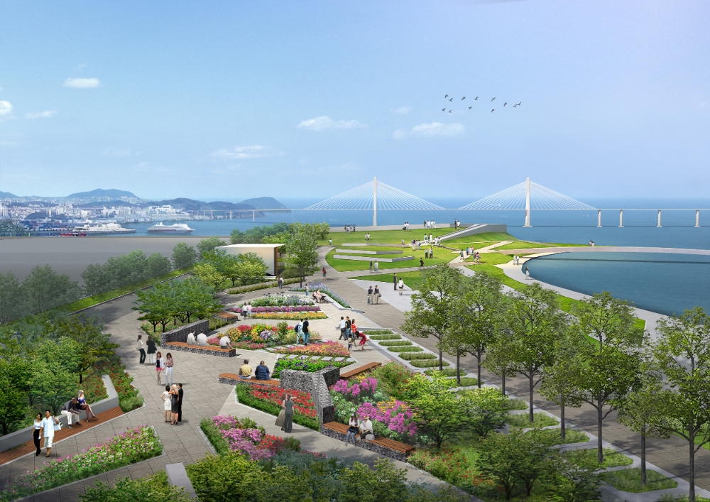 부산항 북항 1단계 재개발사업 친수공원 전망광장 조감도.(사진=반도건설)