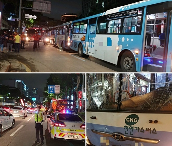 25일 오후 10시 50분경 부산 동구 초량동 시내버스 3중 추돌.(사진제공=부산경찰청)