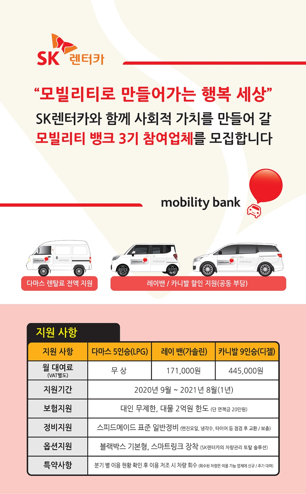 모빌리티 뱅크 3기 참여 업체 모집 공고문.(사진=SK렌터카)