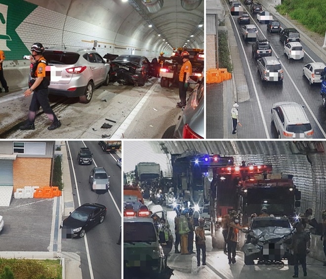 부산 금정구 윤산터널 추돌사고.(사진제공=부산경찰청)