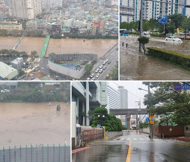 동래 낙민동 유앤아이 앞 통제 및 온천천/동천.(사진제공=부산경찰청)