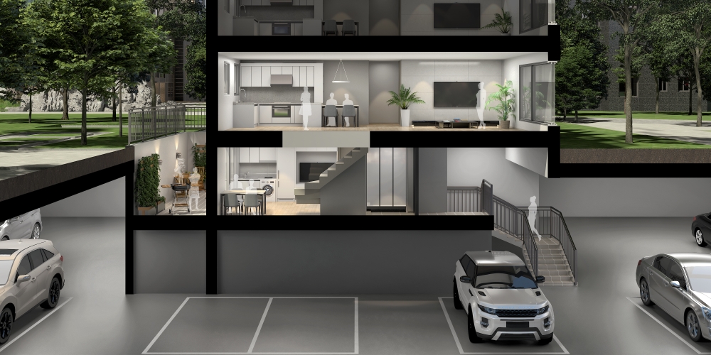 복층형 1층 세대 특화설계 캐슬 듀플렉스 가든하우스 단면도.(사진=롯데건설)