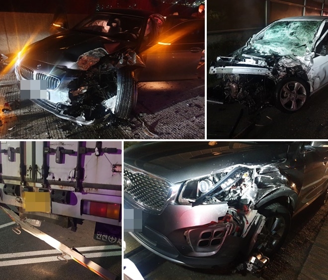 11월 11일 오후 10시 8분경 경부고속도로 18.4K지점 양산IC부근(서울방향)서 발생한 교통사망사고.(사진제공=부산경찰청)