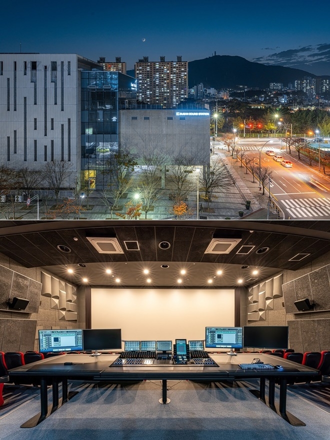 부산 사운드 스테이션 외관 및 마스터링실.(사진제공=부산영상위원회)