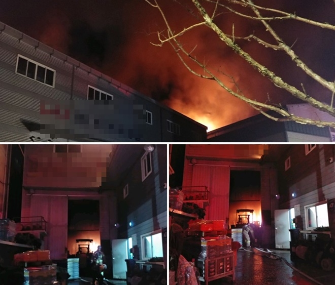 12월 18일 오전 3시 12분경 사상구 감전동 소재 자동차부품 도금업체서 화재.(사진제공=부산경찰청)