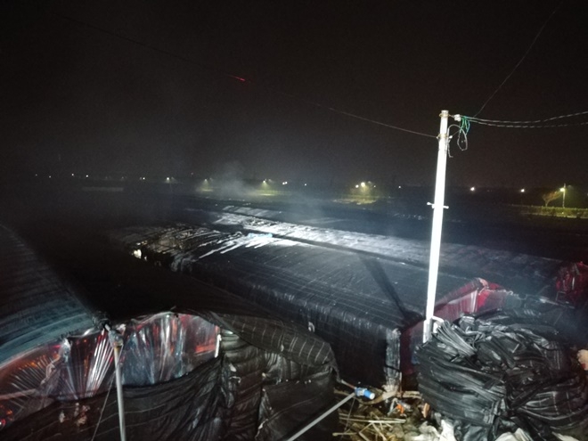 1월 21일 오전 1시31분경 부산 강서구 강동동 한 비닐하우스 화재.(사진제공=부산소방재난본부)