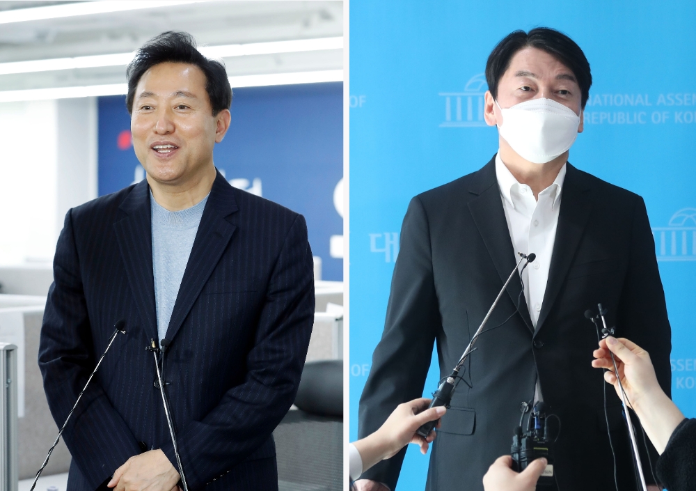 야권 단일화 입장밝히는 오세훈 안철수(사진제공=연합뉴스)