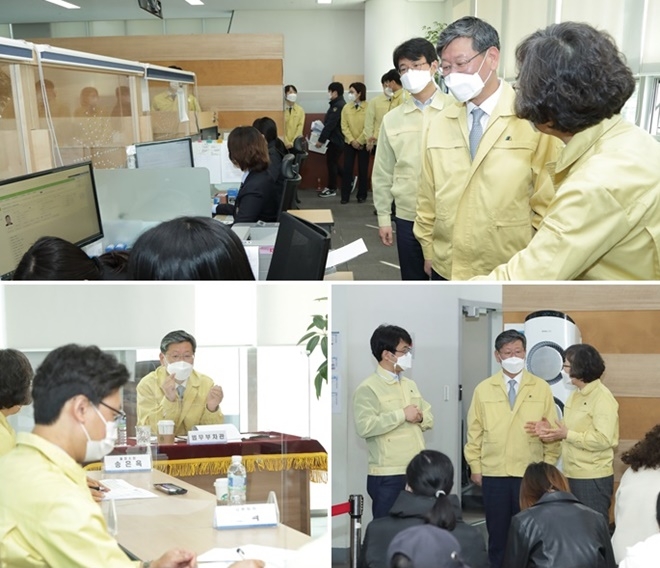 이용구 법무부차관이 출장소 업무 처리 과정을 참관하고 민원대기설 현장을 살펴보고 있다.(사진제공=법무부)