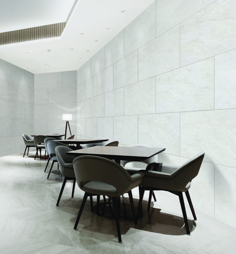 세이프월 ‘화이트 트라버틴’ 패턴.(사진=동화기업)