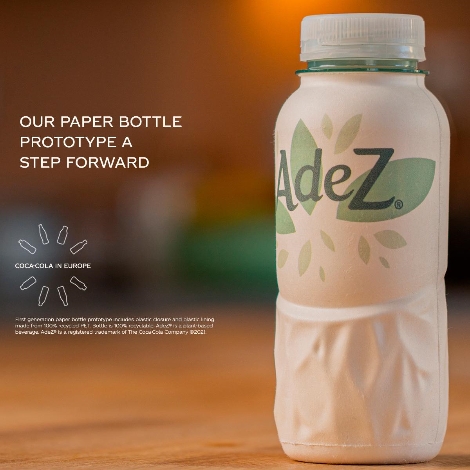 페이퍼보틀 생산업체 '파보코'와 코카콜라가 올 6월 선보일 시제품 이미지. 내부에 플라스틱 라이너가 함유되어 있다. 사진=코카콜라 공식 홈페이지 갈무리