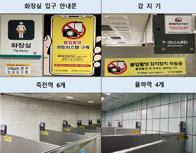 율하역과 죽전역에 설치된 불법촬영 감지장치.(사진제공=대구경찰청)