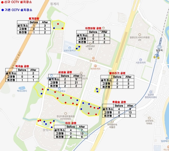 일광신도시 공원 CCTV 설치 대상지.(제공=부산 기장군)
