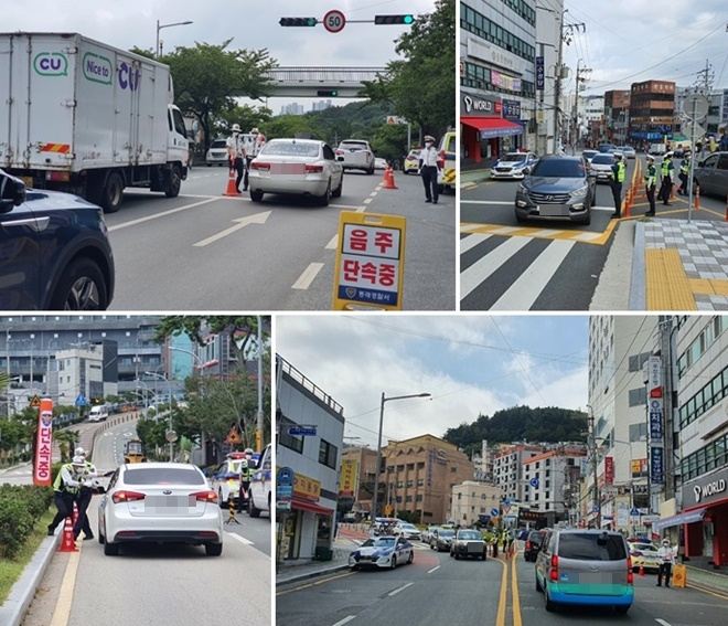 8월 11일 15개 장소에서 일제 주간 음주단속 현장.(사진제공=부산경찰청)