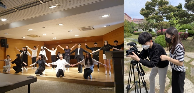 지난 4월 경성대에서 음악전공실기수업 모습/지난 4월 동의대에서 영상제작실기수업 모습.(사진제공=부산교육청)