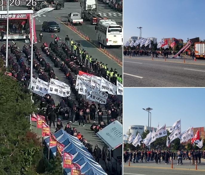 화물연대 부산본부 총파업.(사진제공=부산경찰청)