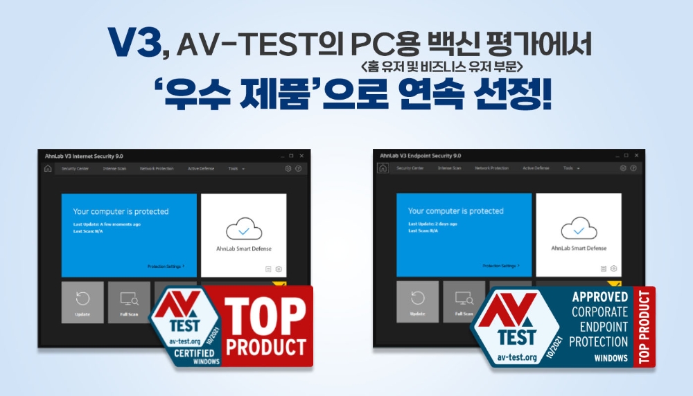 안랩 V3, AV-TEST의 PC용 백신 평가에서 ‘우수 제품’으로 연속 선정