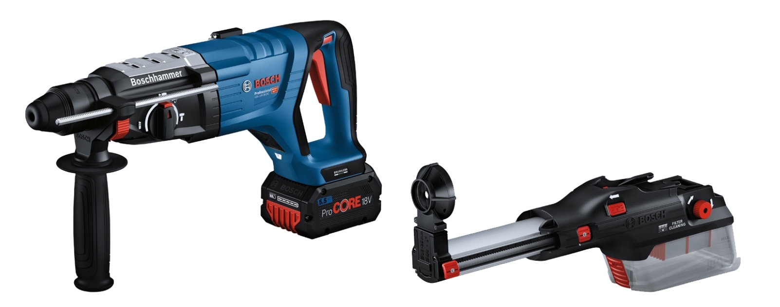 보쉬 로터리해머 GBH 18V-28 DC, 전용 집진기 GDE 28 D 이미지. (사진=보쉬 전동공구)