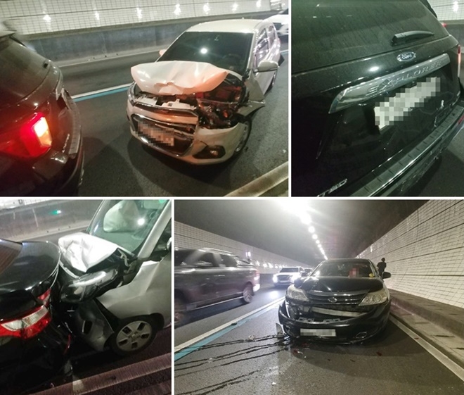 백양터널 내 4중 교통사고.(사진제공=부산경찰청)