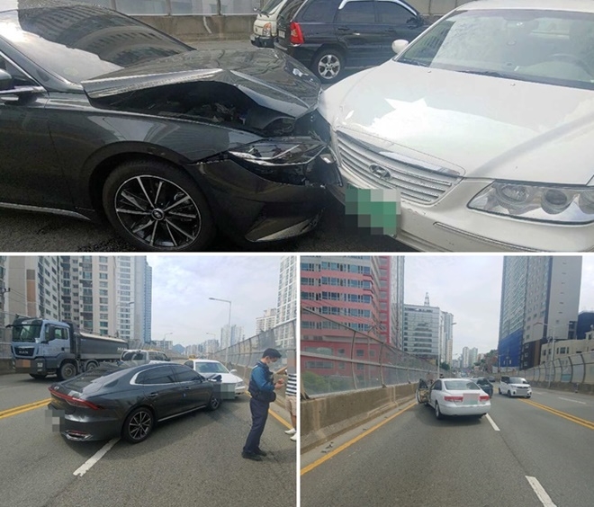 5월 30일 오후 부산 부산진구 양정동 부암고가로 교통사고 현장.(사진제공=부산경찰청)