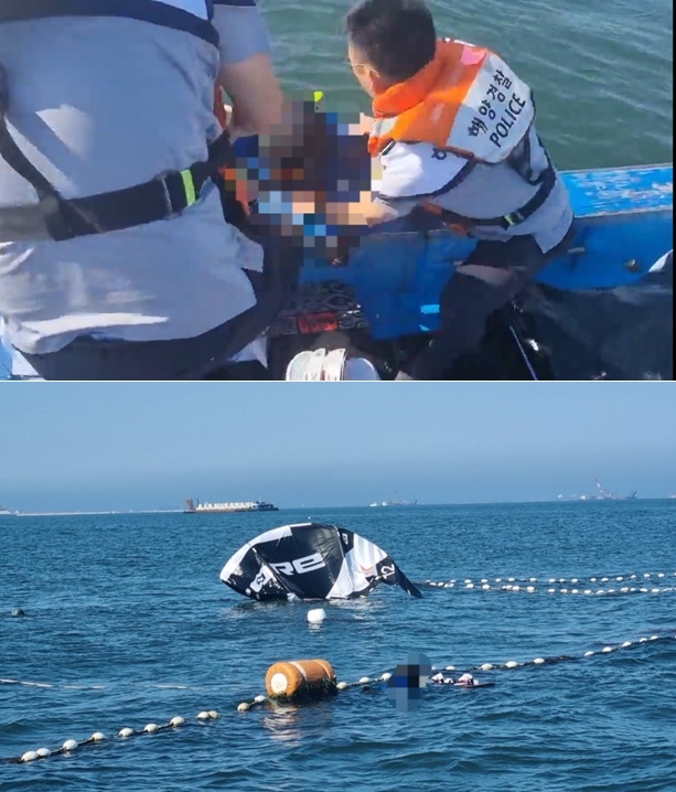 카이트보드 표류레저객 구조.(사진제공=울산해양경찰서)