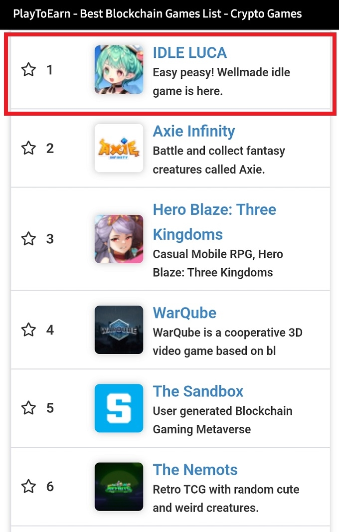 컴투스 ‘아이들 루카’, 블록체인 게임 랭킹 사이트 1위 차지