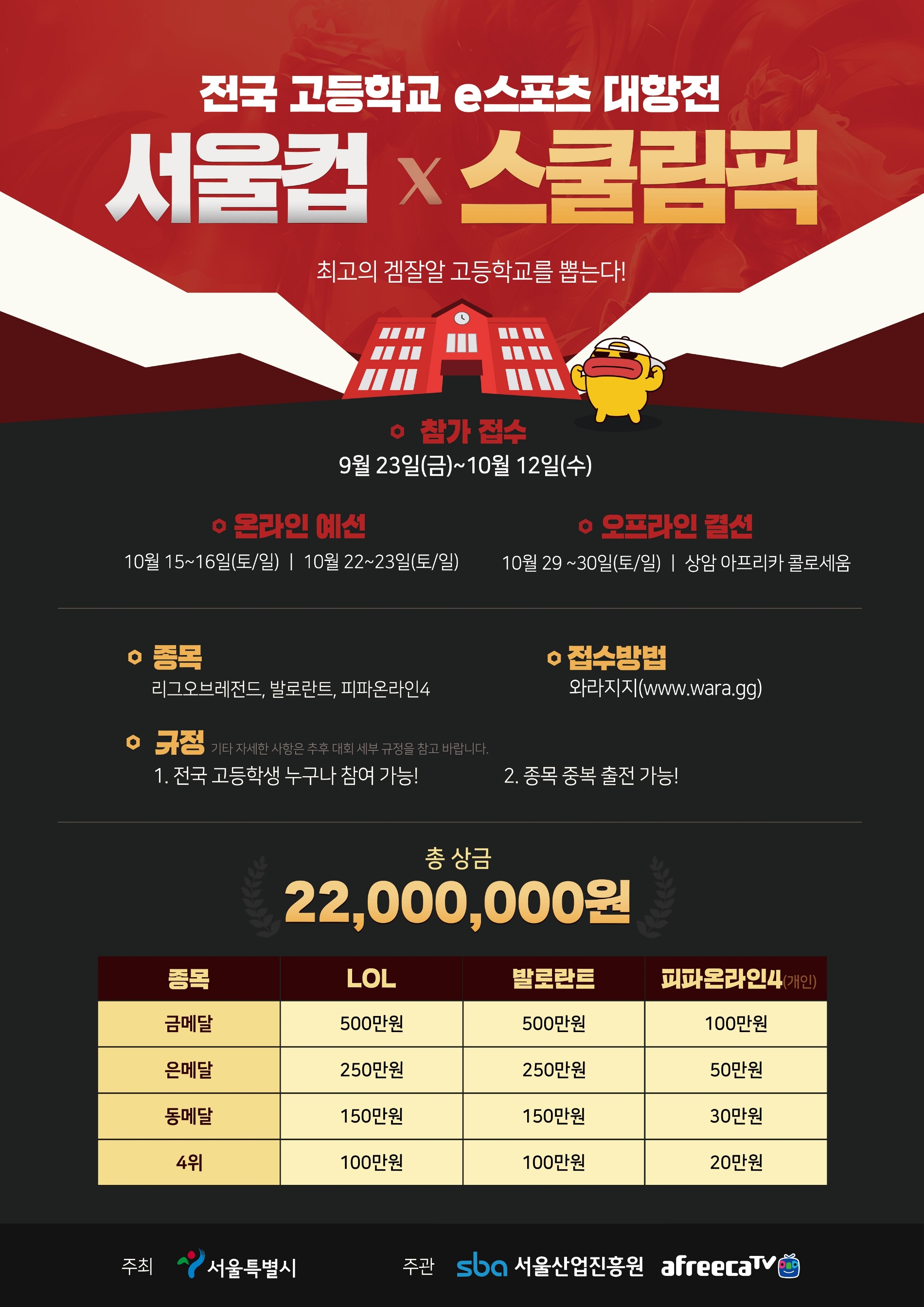 [IT이슈] 아프리카TV, 고등학교 e스포츠 리그 ‘2022 서울컵X스쿨림픽’ 개최 外