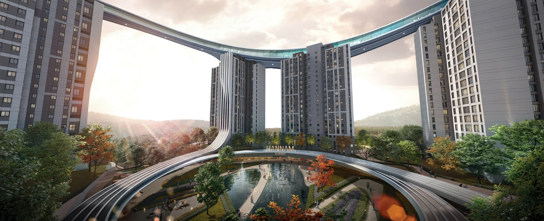 한남써밋의 중앙광장 '인피니티파크'.(사진=대우건설)