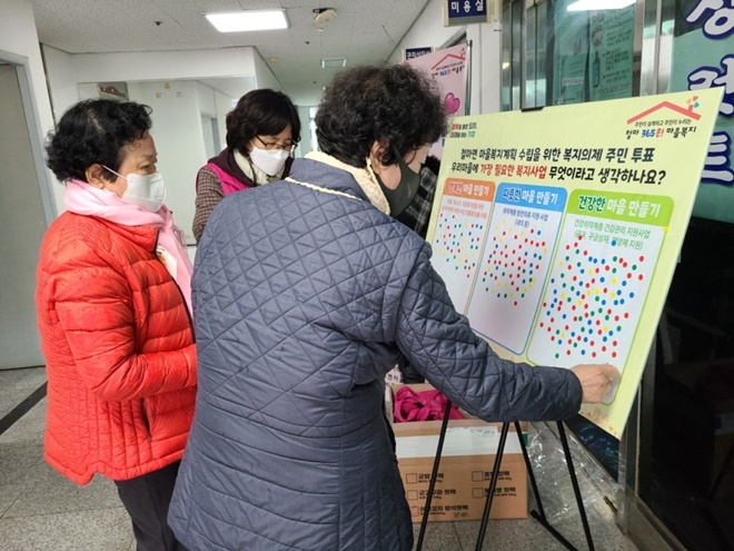 기장군 철마면 주민들이 마을복지 의제 선정을 위한 주민투표를 하고 있다.(사진제공=부산 기장군)