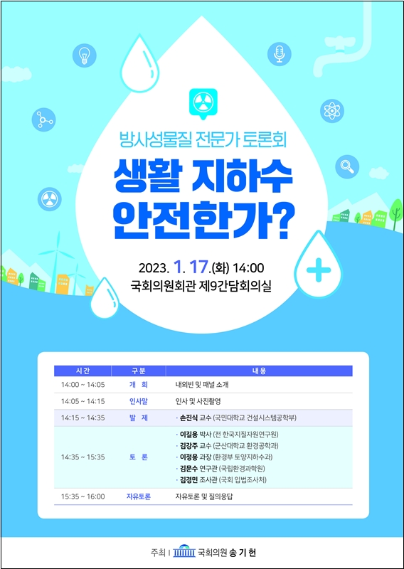 송기헌 의원, ‘생활지하수 안전한가? 방사성물질 전문가 토론회’ 개최