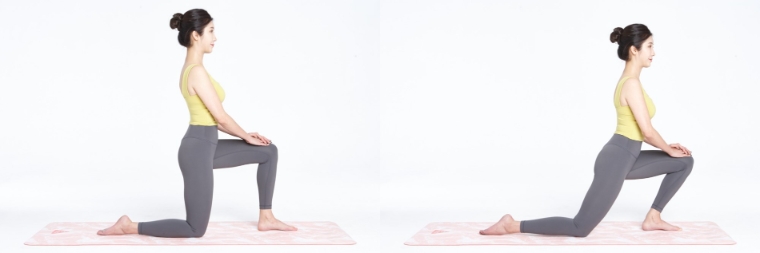 허리와 골반 주변의 뻐근한 통증을 완화하는 데 효과적인 ‘대퇴사두근 이완 스트레칭’. 사진=자생한방병원