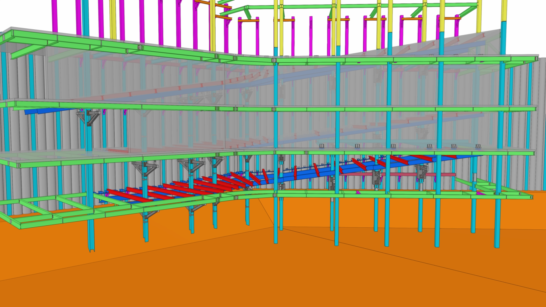 반도건설이 협력사와 공동 특허 등록한 ‘탑다운 램프슬래브 구축장치 및 이를 이용한 시공방법’ 모델링.(사진=반도건설)