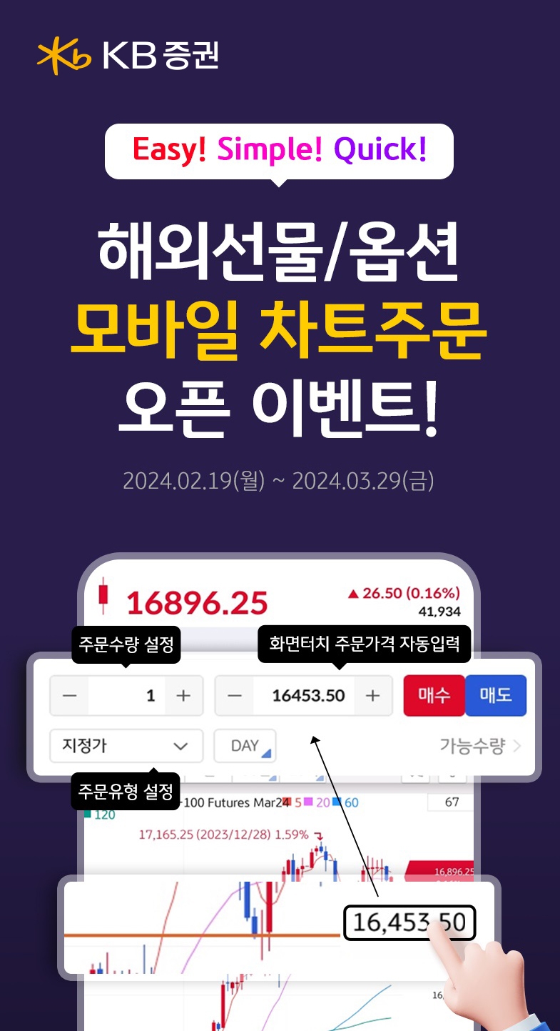 KB증권, 해외선물옵션 모바일 차트주문 오픈 이벤트 실시