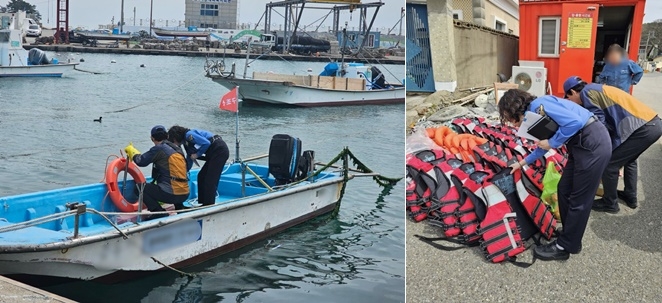 해경이 선박 안전점검과 레저업체 안전장비를 점검하고 있다.(제공=울산해경)