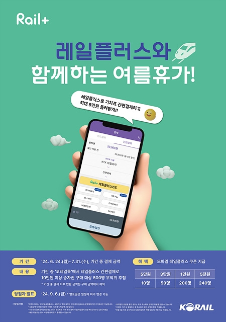 코레일, ‘레일플러스’ 사용자 대상 코레일톡 결제 쿠폰 이벤트