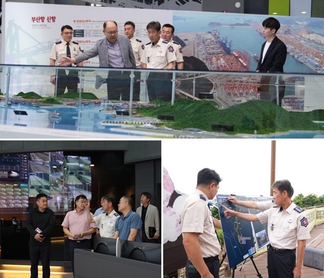 김조일 부산소방재난본부장이 부산항 홍보관/대항전망대/가덕해저터널(사진위부터 시계방향) 방문 모습.(제공=부산소방재난본부)