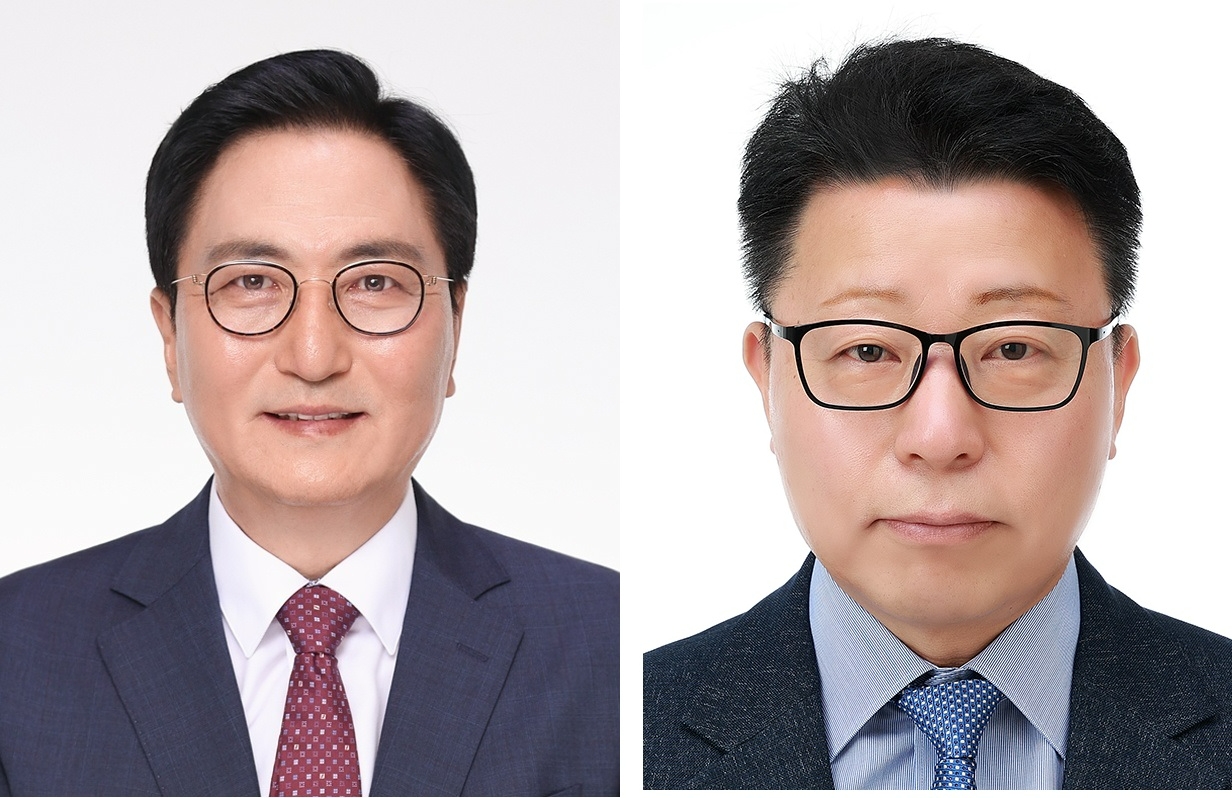 (왼쪽부터) DL이앤씨 박상신 대표이사, DL건설 강윤호 대표이사.(사진=DL이앤씨)