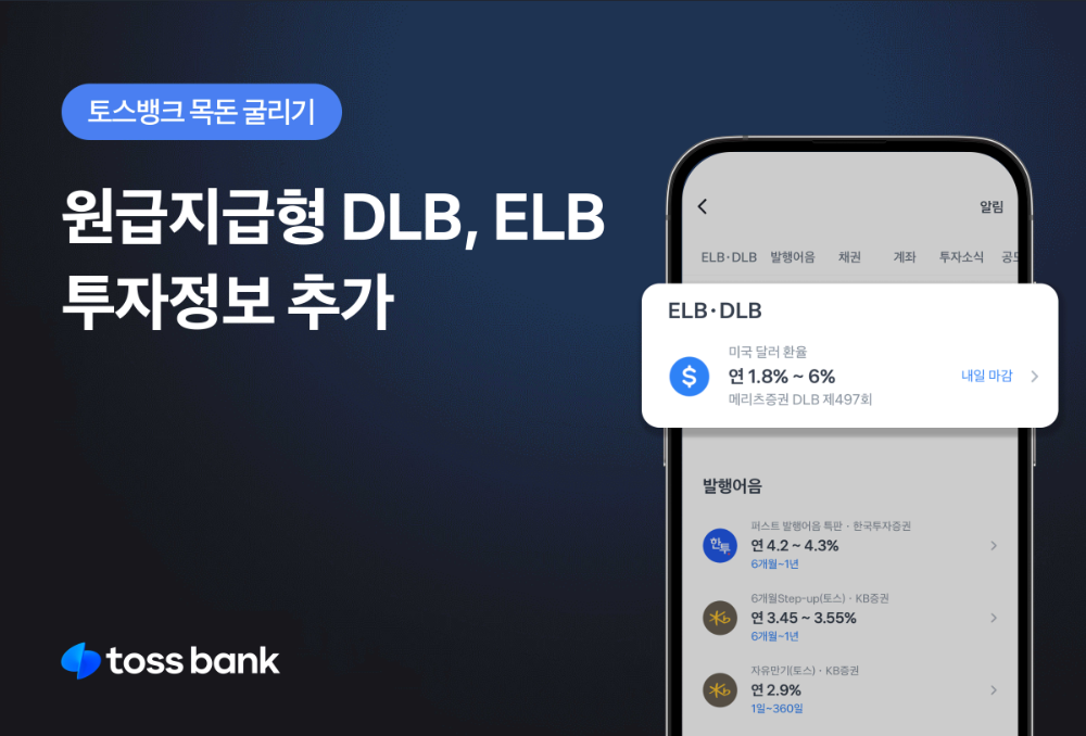 토스뱅크 목돈굴리기, 원금지급형 DLB, ELB 투자정보 추가