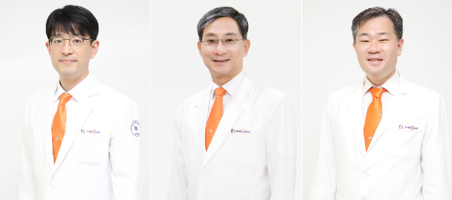 (왼쪽부터) 정형외과 전문의 백지훈 원장, 이수찬 대표원장, 남창현 원장. 사진=힘찬병원