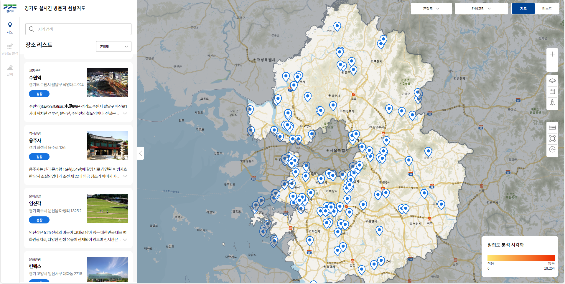 경기도 실시간 방문자 현황지도