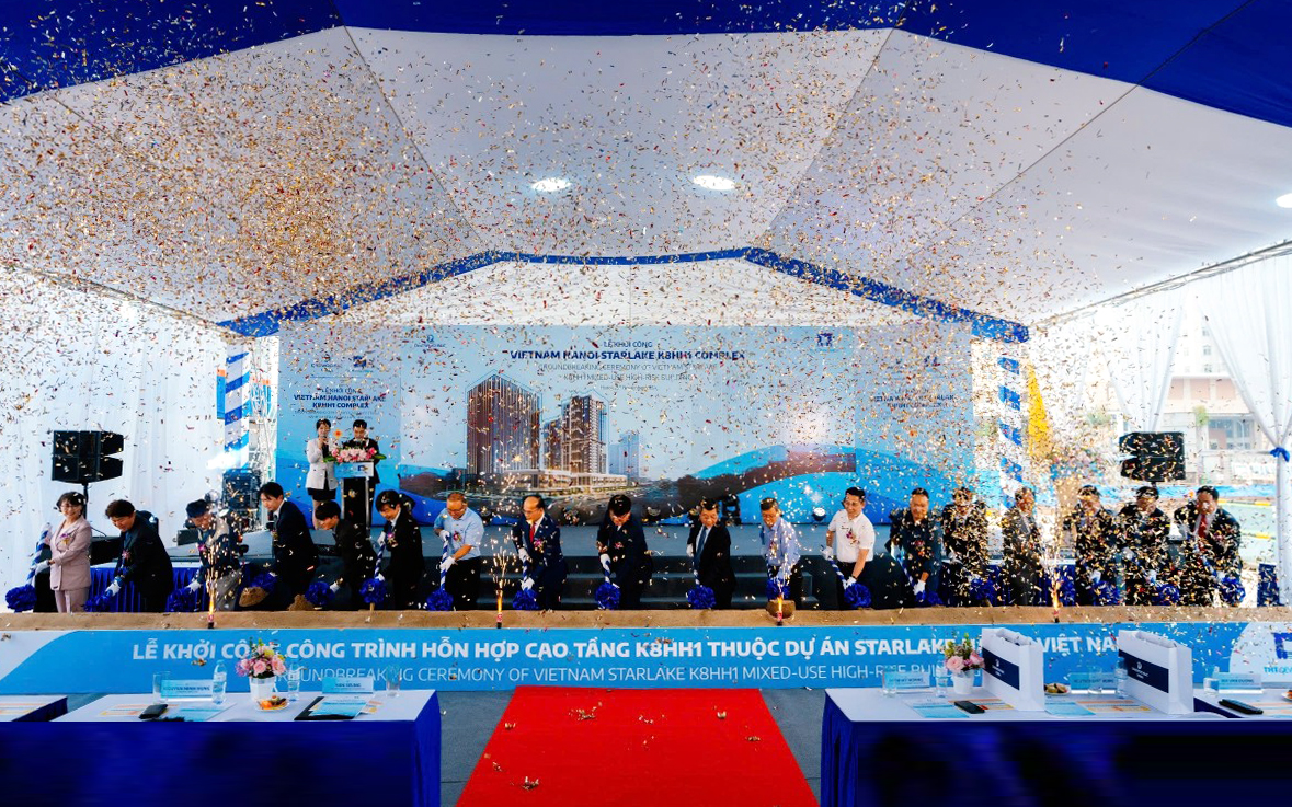 베트남 하노이 스타레이크 신도시 K8HH1 착공식 시삽 현장.(사진=대우건설)