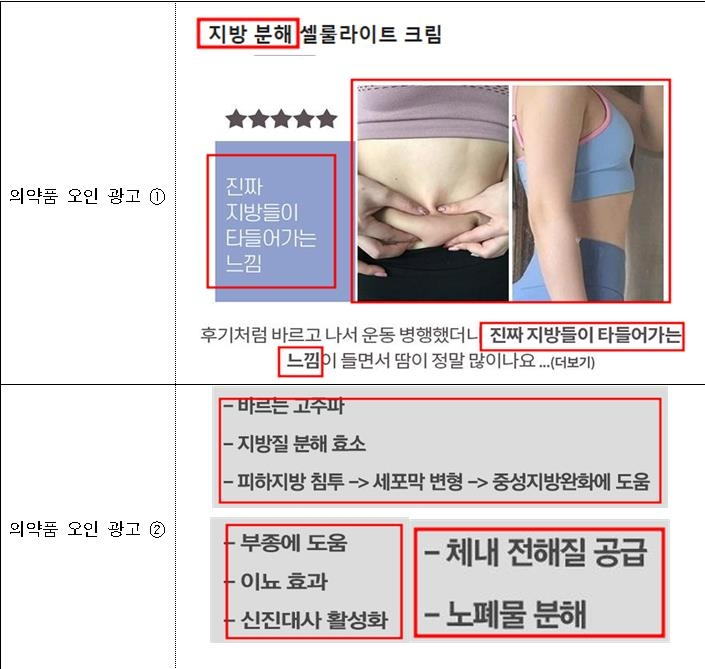 ‘지방분해·체중감량’ 허위·과대 화장품 광고 124건 적발 행정처분