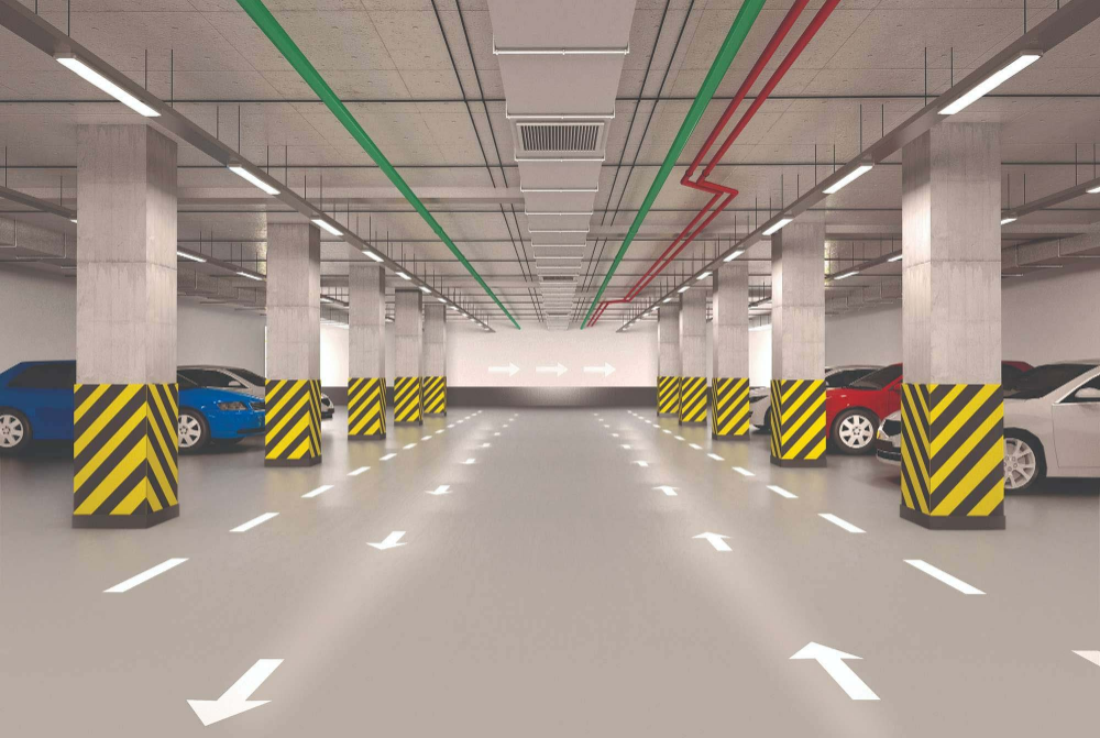 친환경 폴리우레아 바닥재 시스템이 적용된 주차장 이미지.(사진=KCC)