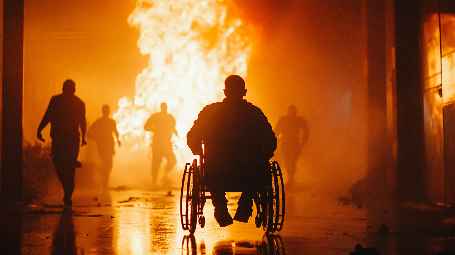 장애 수감자는 재난 시 이동, 의사소통, 의료 접근의 제약으로 취약한 현실이다. 이에 비상 재난 발생 시 접근 가능한 대피 경로, 특화된 대응 훈련, 장애 친화적 인프라 구축 등 포괄적인 지원과 대응책이 필요하다는 지적이다./ 이미지 디자인=로이슈 AI디자인팀