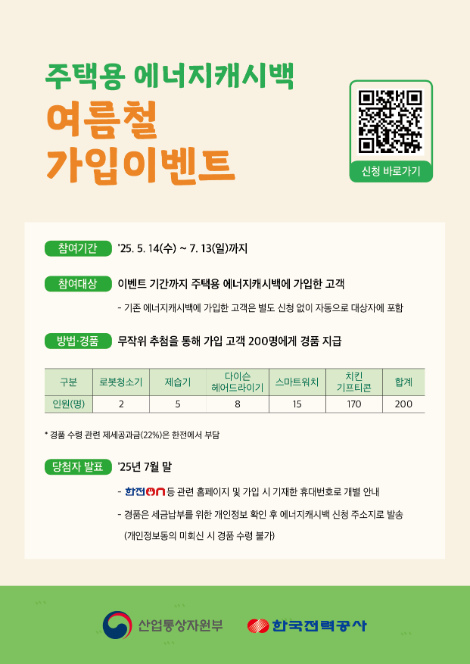 한전, 주택용 에너지캐시백 캠페인 통해 친환경 에너지 소비문화 확산