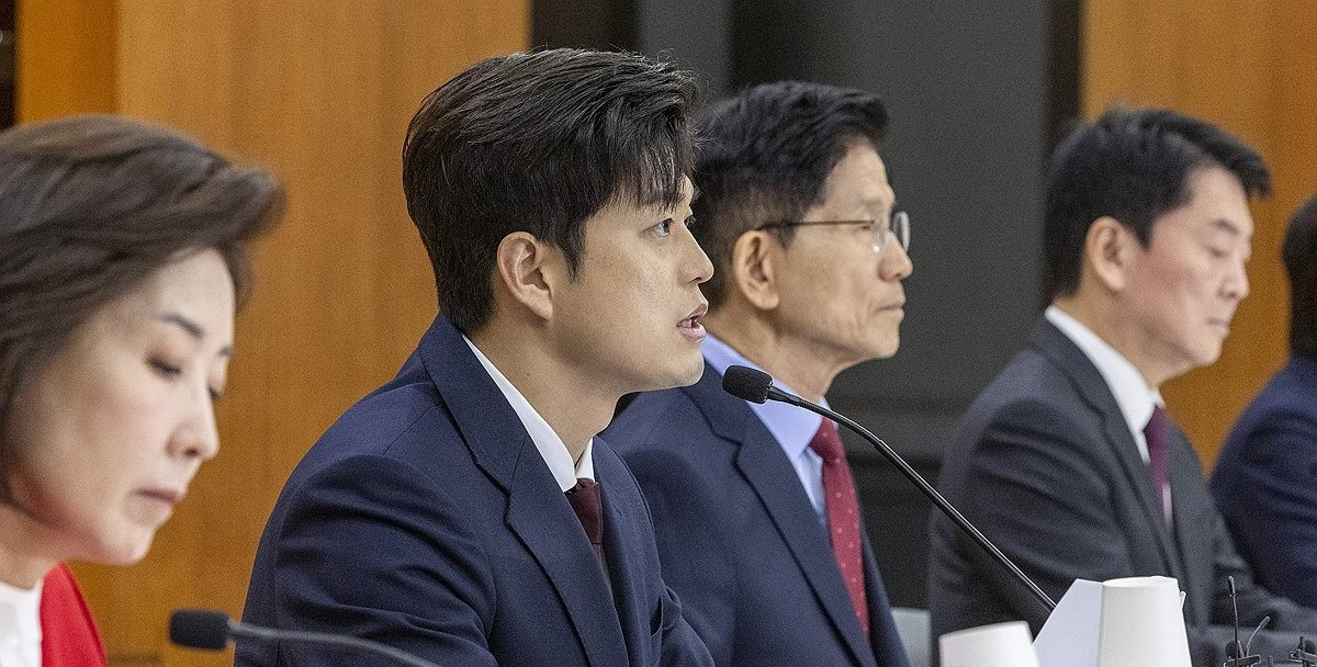 한국거래소 현장 선거대책회의서 발언하는 김용태 비대위원장(사진=연합뉴스)