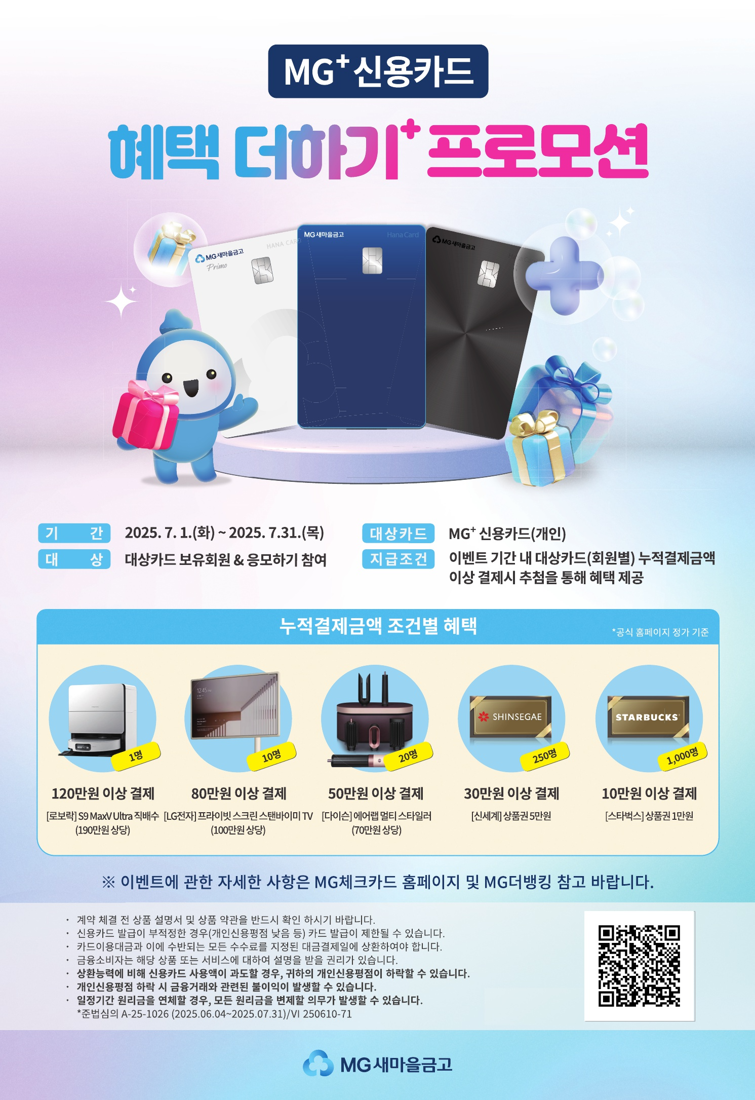 새마을금고중앙회, MG+ 신용카드 대고객 경품 이벤트 실시