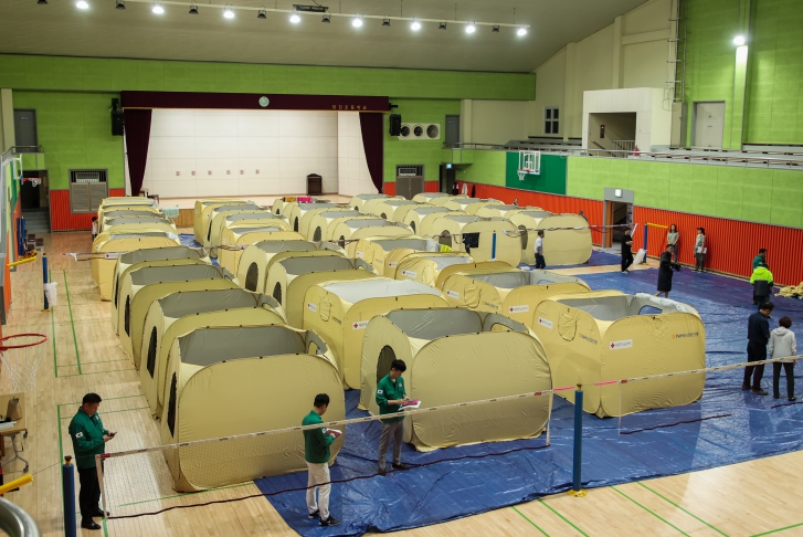 호우 피해 이재민대피소